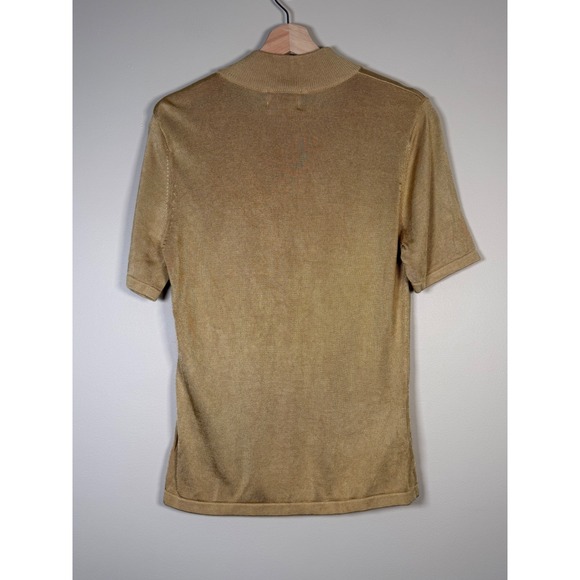 Pendleton Womens Knit Mock Neck Short Sleeve Top Size M Gold Metallic Party - Picture 2 of 8